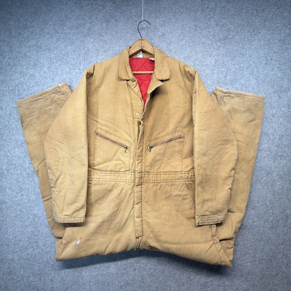 Vintage Big Ben Men's Coveralls Size Large Brown Canvas Red Quilted Lining USA